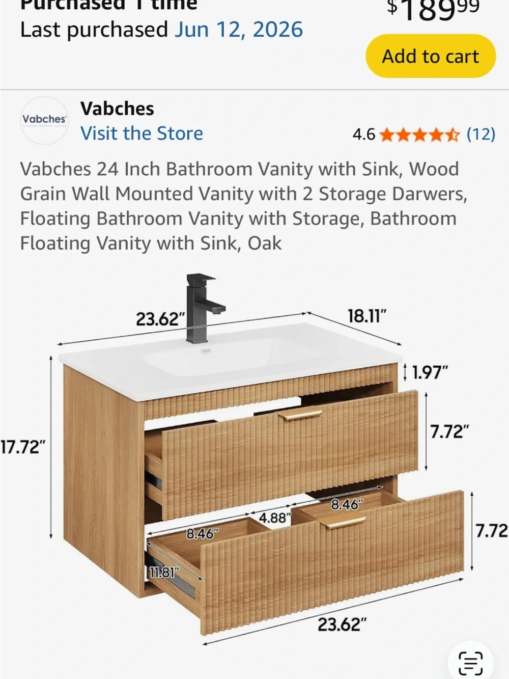 Oak 24-Inch Wall-Mounted Bathroom Vanity with White Sink